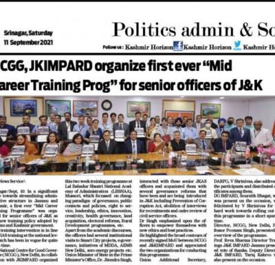 NCGG, JKIMPARD organize first ever “Mid Career Training Programme” for senior officers of J&K - KH News Service